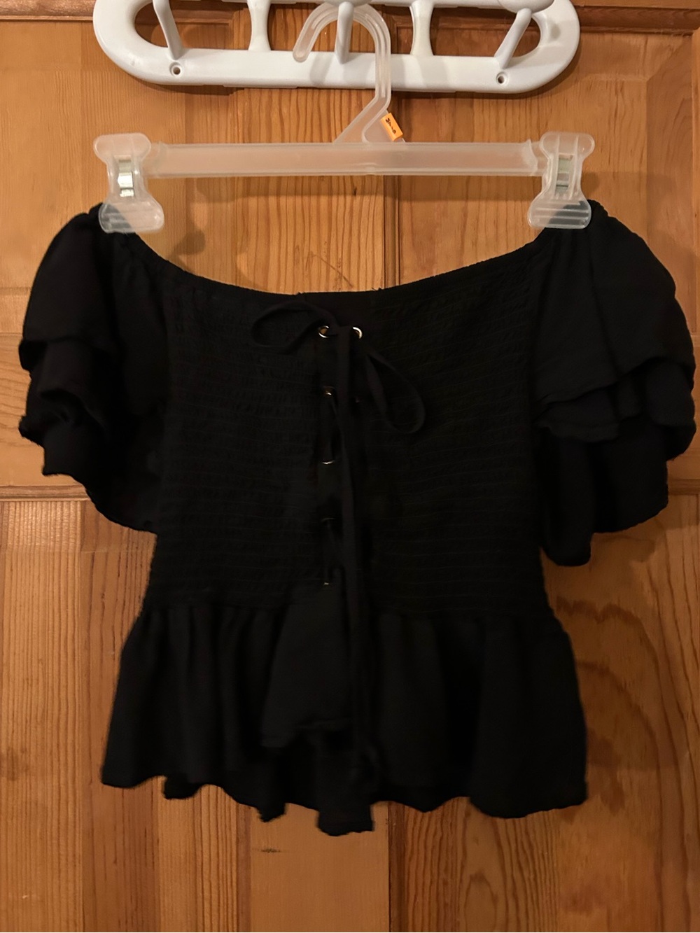 Revamped Black Off-Shoulder Ruffle Crop Top